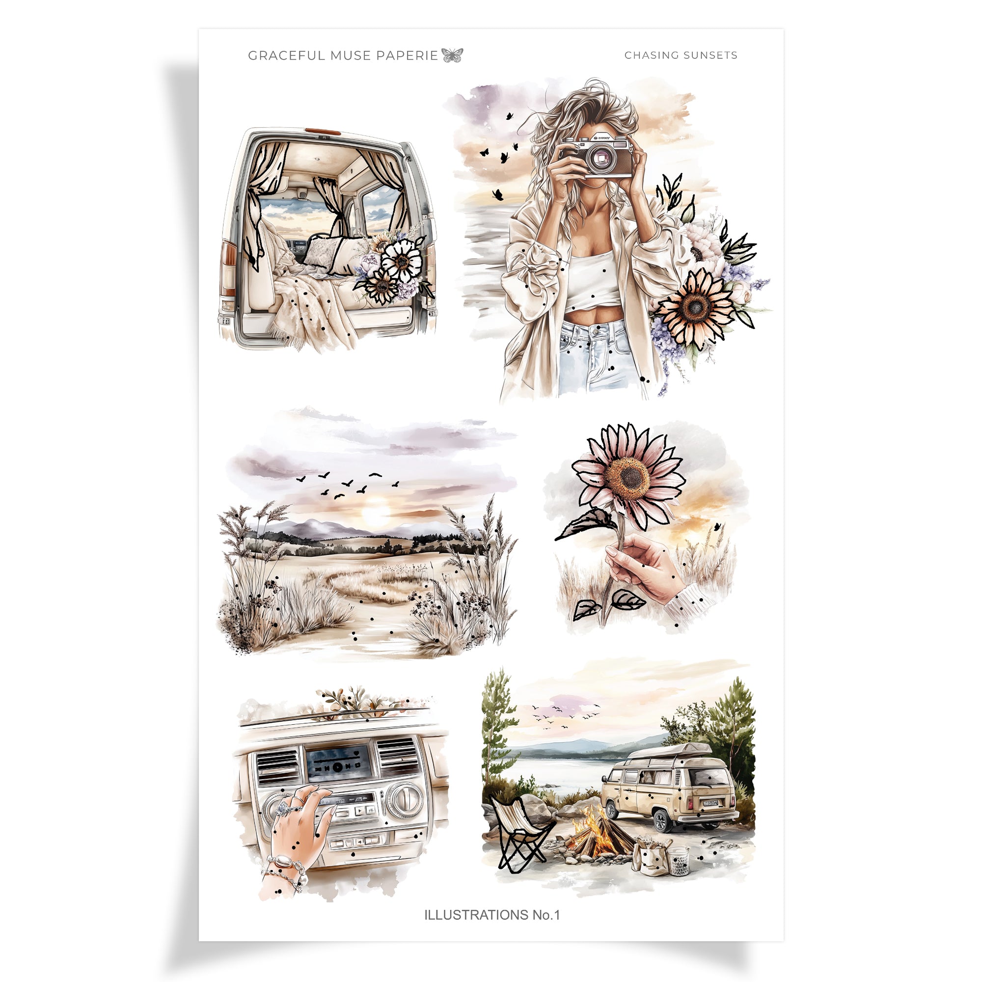 Illustrations 1 - Chasing Sunsets - FOILED