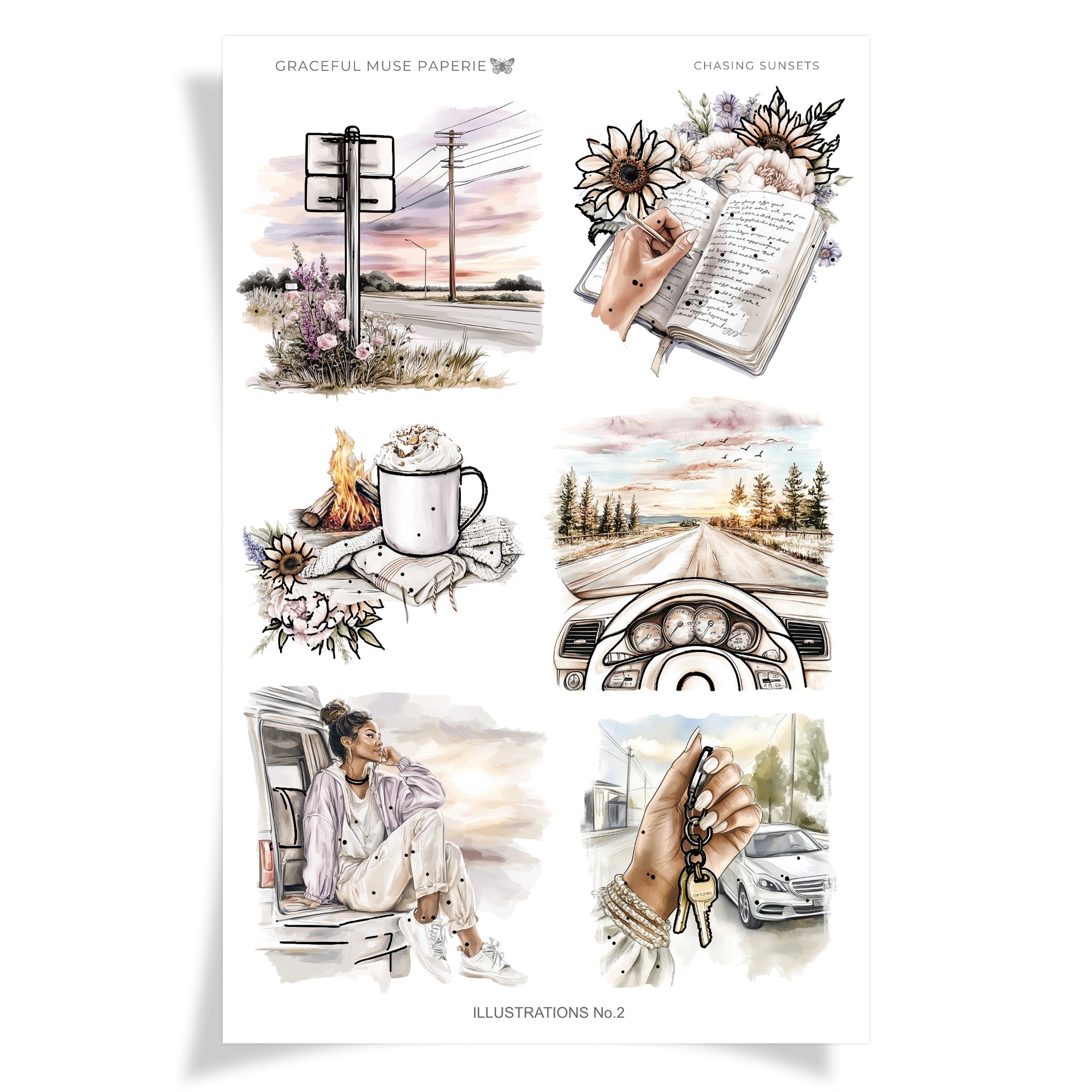 Illustrations 2 - Chasing Sunsets - FOILED