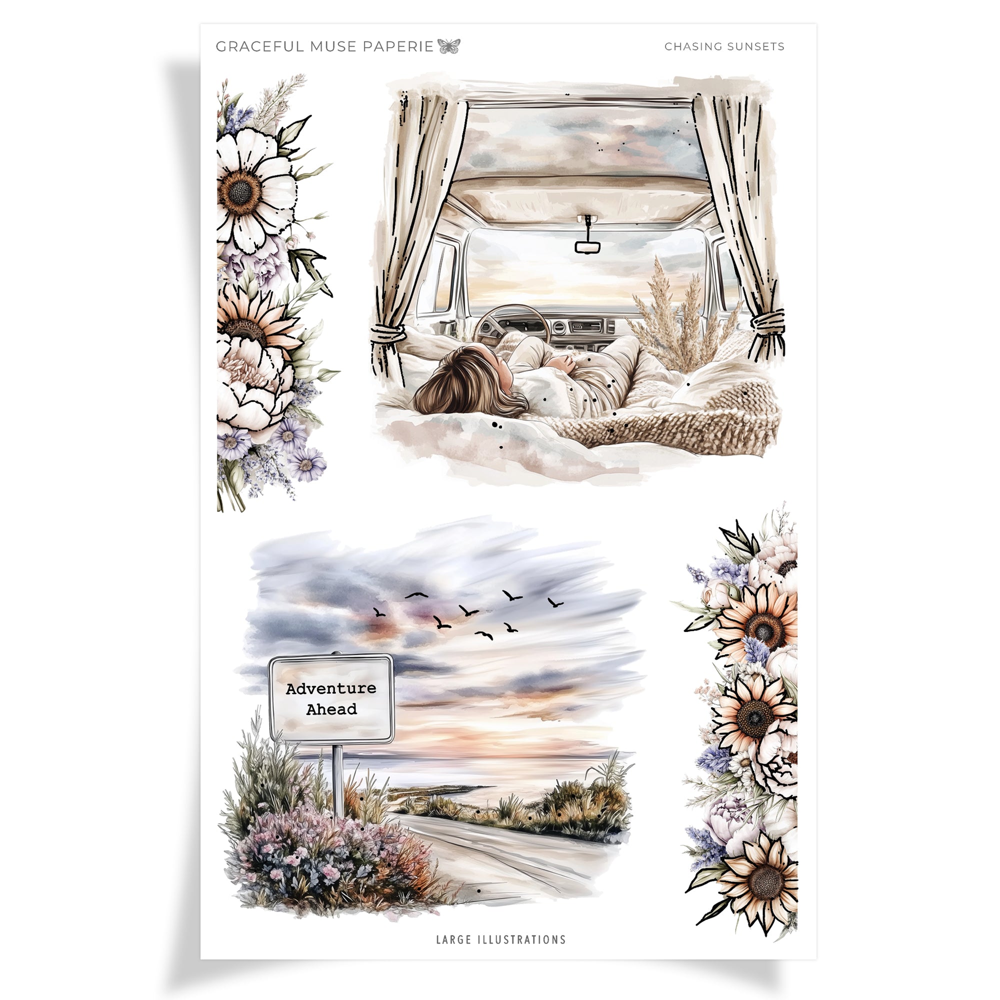Large Illustrations  - Chasing Sunsets - FOILED