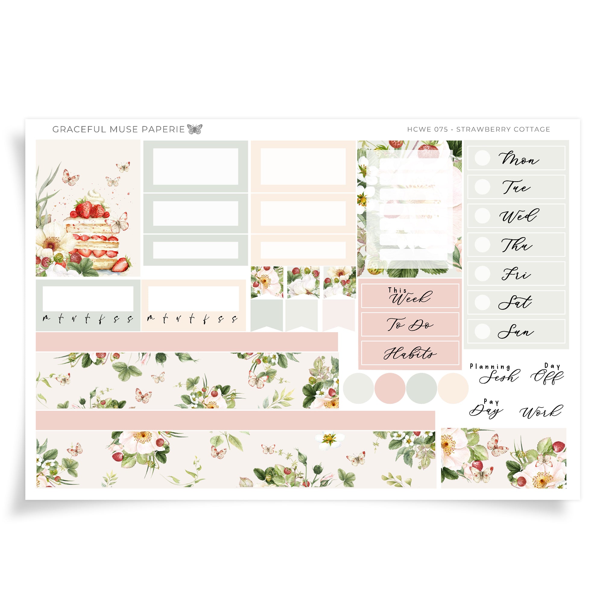 Erdbeer-Häuschen | Hobonichi Cousin Wöchentliches Sticker-Set 