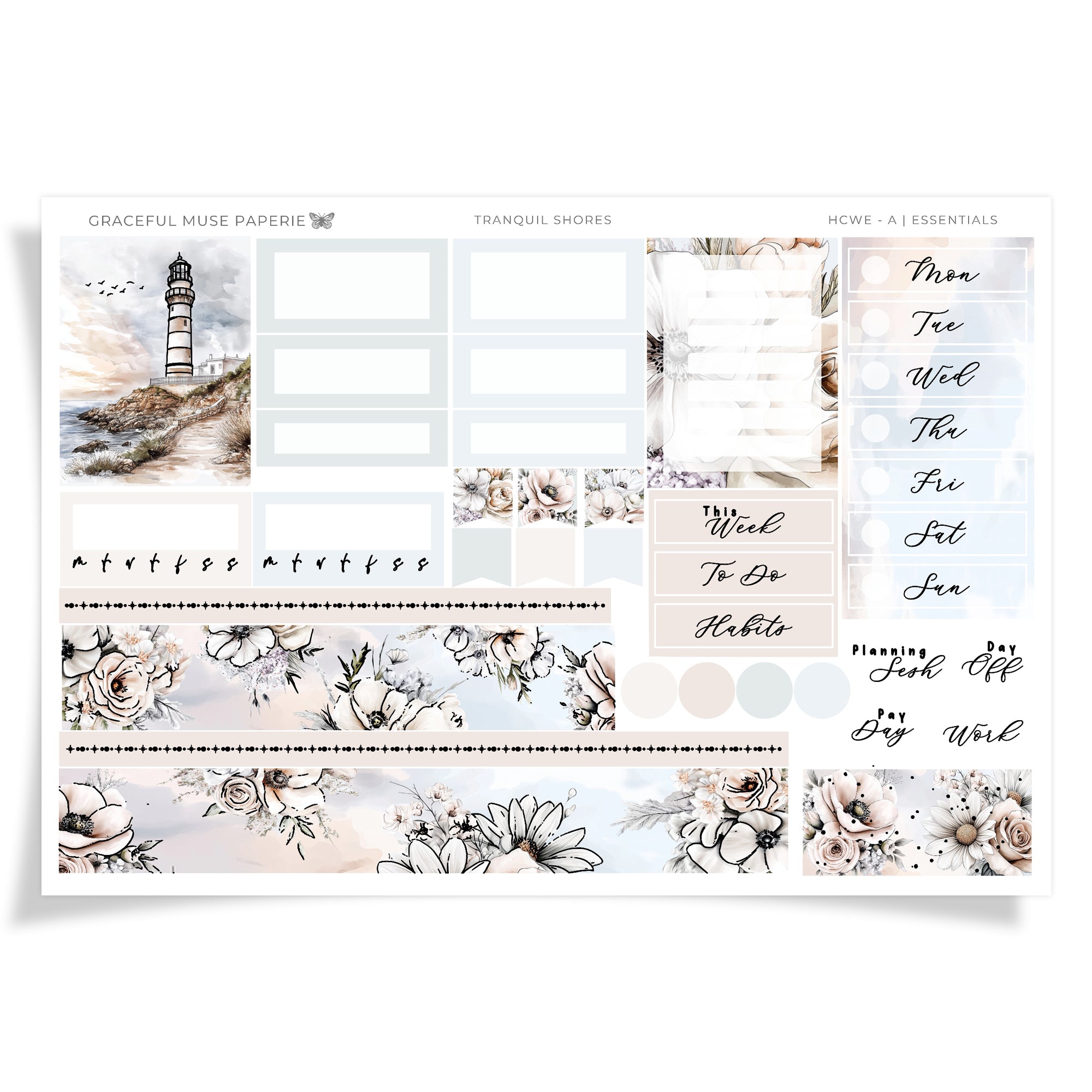 Tranquil Shores | FOILED Hobonichi Cousin Weekly Sticker Kit