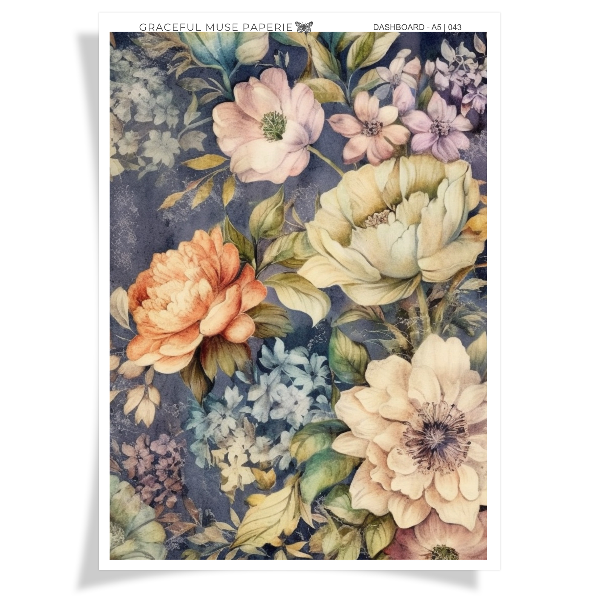 Marineblaue Blumen | Armaturenbrettaufkleber | 043