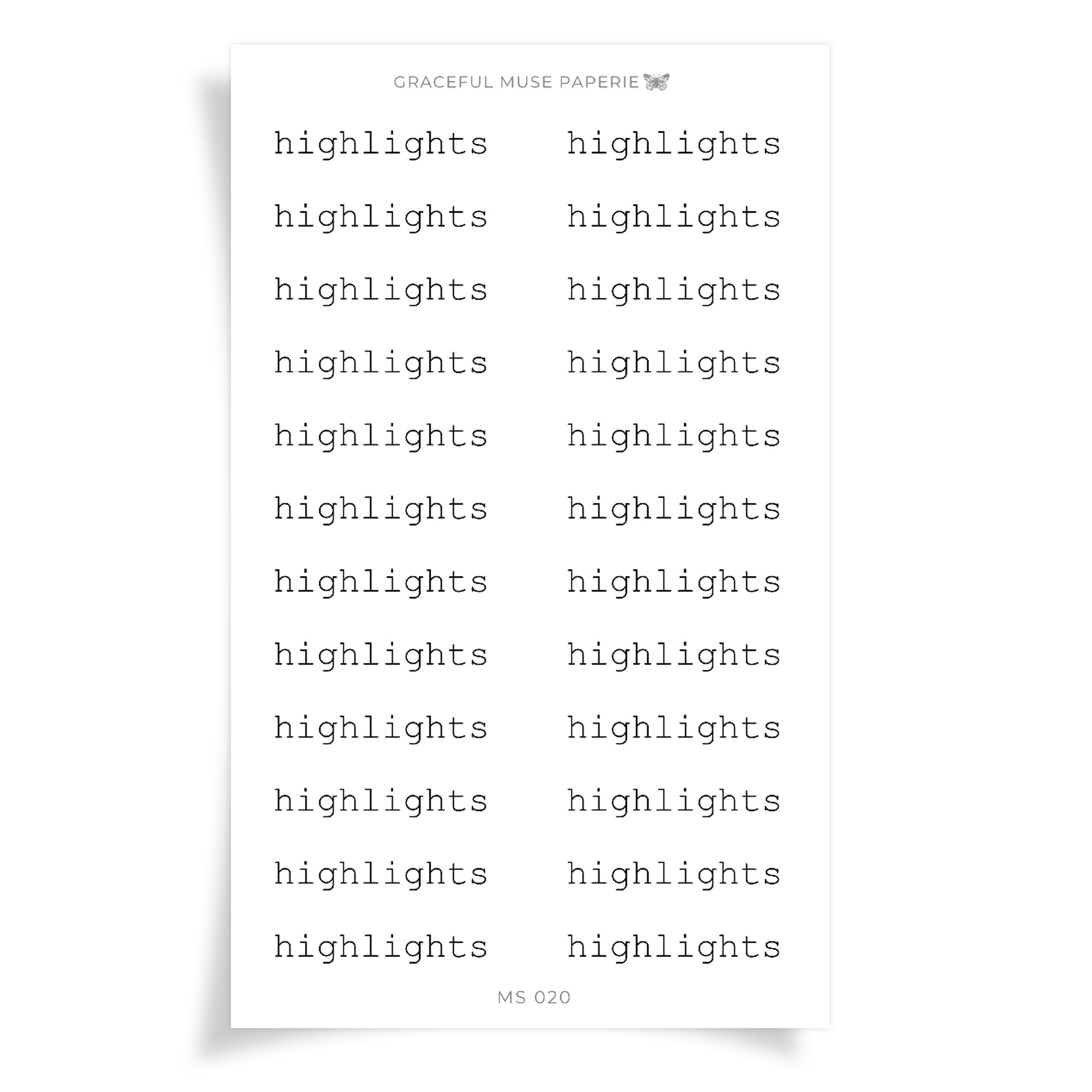 Highlights | Mini Scripts | MS020 | Classic