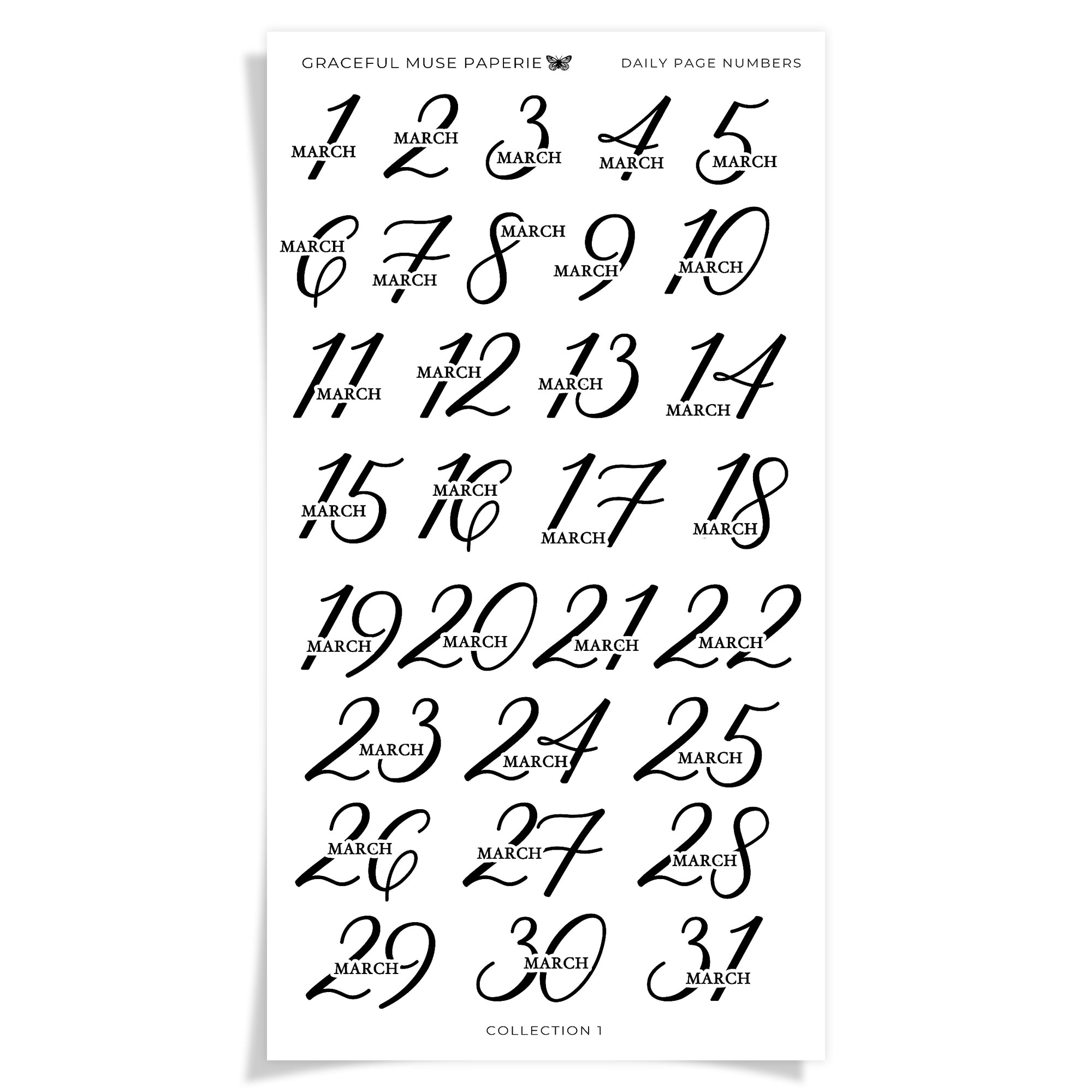 Simple Paper Collection Numbers Daily Page Numbers - Collection No.1 – Graceful Muse Paperie
