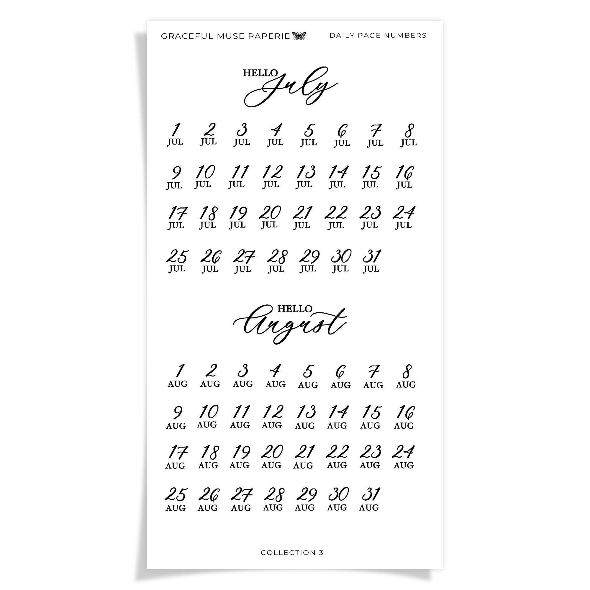 Simple Paper Collection Numbers Daily Page Numbers - Collection No.3 – Graceful Muse Paperie
