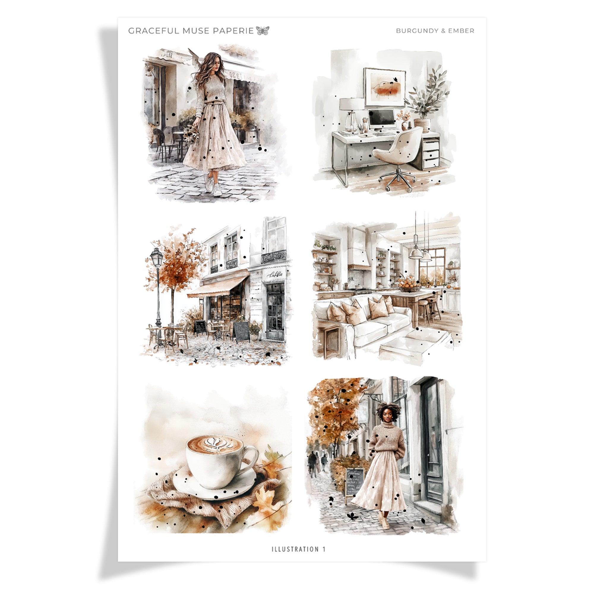 Illustrations 1 - Burgundy & Ember - FOILED