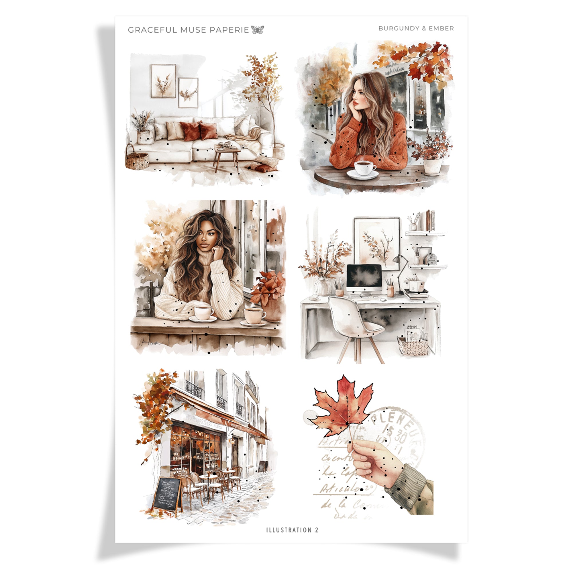 Illustrations 2 - Burgundy & Ember - FOILED